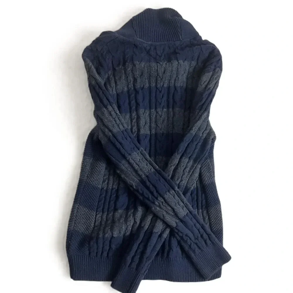 Tommy Hilfiger Blue‎ Grey Fisherman Cable Knit Shawl Sweater Extra Large